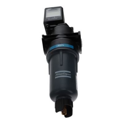 Atlas Copco 8102372351 PD7+ hocheffizienter Koaleszenzfilter, der feste Partikel, flüssiges Wasser und Ölaerosol entfernt. Ausgestattet mit eingebautem inPASS-Bypass.