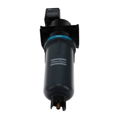 Atlas Copco 8102372357 PD45+ hocheffizienter Koaleszenzfilter, der feste Partikel, flüssiges Wasser und Ölaerosol entfernt. Ausgestattet mit eingebautem inPASS-Bypass.