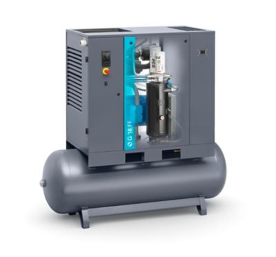 Atlas Copco 8153335568 Schraubenkompressor, 400 V / 50 Hz, öleingespritzt, luftgekühlt, Kältetrockner integriert, auf Behälter - Bild 1