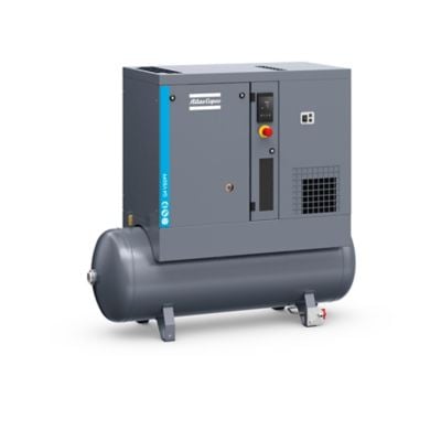 Atlas Copco 8152104035 G4 VSD 4kW drehzahlgeregelter öleingespritzter Schraubenkompressor mit integriertem Trockner - 10bar, auf Druckluftbehälter montiert - Bild 1