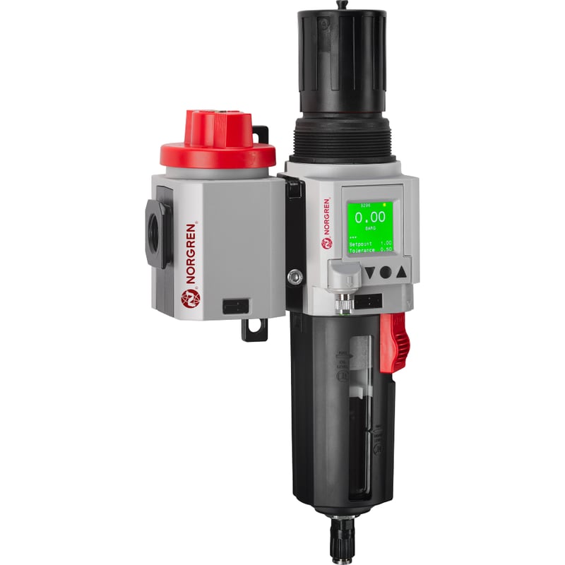 Norgren TB84-301GE Excelon Plus Filterregler mit Absperrventil, G3/8, automatischer Ablass, integrierter elektronischer Drucksensor