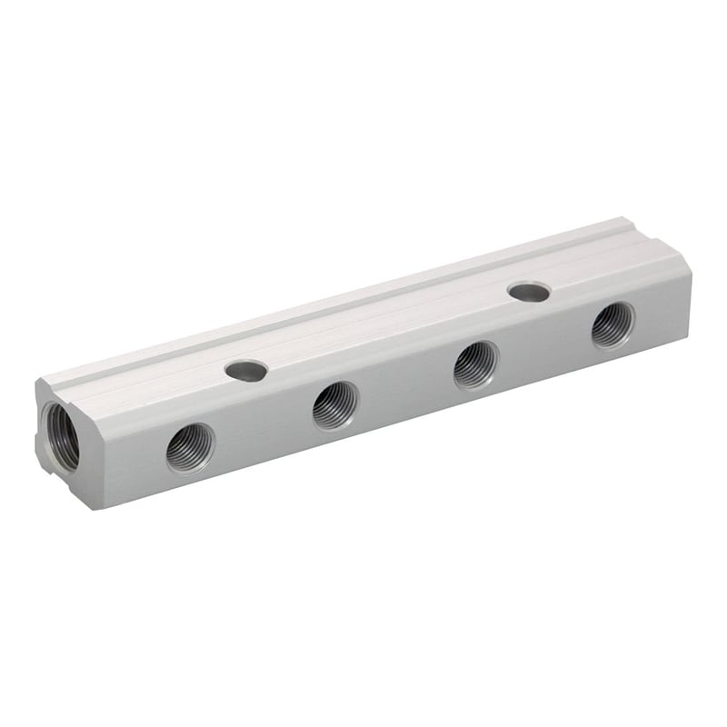 Norgren 162B42818 Serie 16 Gewindeverschraubung, Verteiler einseitig, Aluminium, 4 Ausgänge, G1/4, G1/8