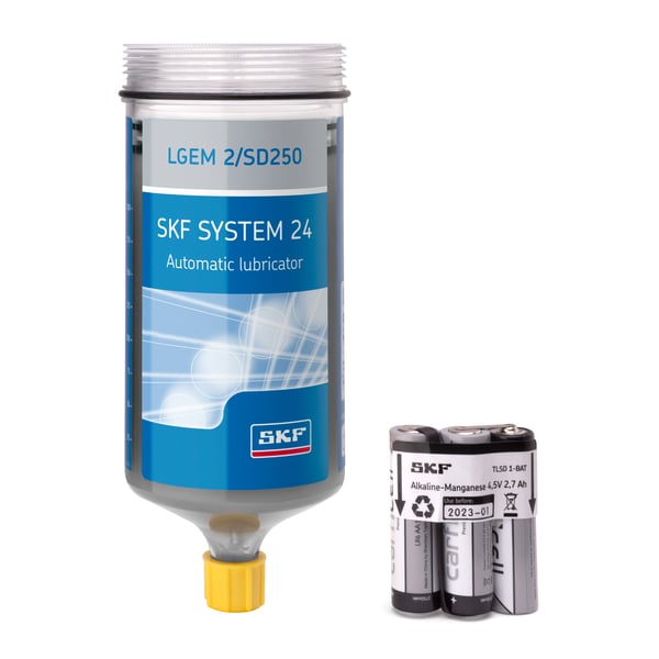 SKF LGEM 2/SD250 Påfyldningspatron fyldt med fedt LGEM 2, 125 ml, med batteri, til elektromekaniske enkeltpunktssmørere TLSD/TLDD - Bild 1