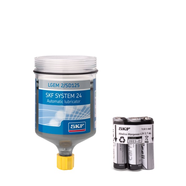 SKF LGEM 2/SD125 Påfyldningspatron fyldt med fedt LGEM 2, 380 ml, med batteri, til elektromekanisk enkeltpunktssmøreenhed TLMR - Bild 1