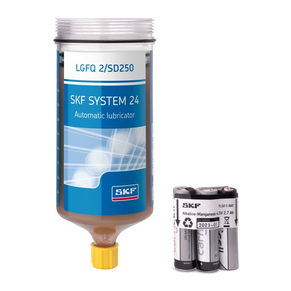 SKF LGFQ 2/SD250 Navulcartridge gevuld met vet LGFQ 2, 250 ml, met batterij, voor elektromechanische enkelpuntssmeerders TLSD/TLDD - Bild 1