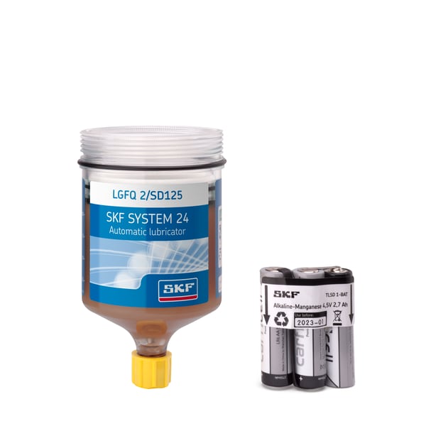 SKF LGFQ 2/SD125 Påfyldningspatron fyldt med fedt LGFQ 2, 125 ml, med batteri, til elektromekaniske enkeltpunktssmørere TLSD/TLDD - Bild 1