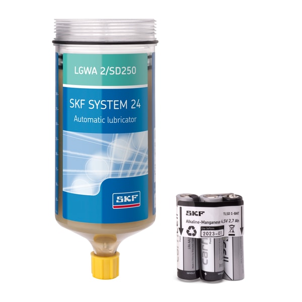 SKF LGWA 2/SD250 Påfyldningspatron fyldt med fedt LGWA 2, 250 ml, med batteri, til elektromekaniske enkeltpunktssmørere TLSD/TLDD - Bild 1