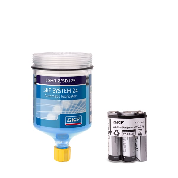 SKF LGHQ 2/SD125 Påfyldningspatron fyldt med fedt LGHQ 2, 125 ml, med batteri, til elektromekaniske enkeltpunktssmørere TLSD/TLDD - Bild 1