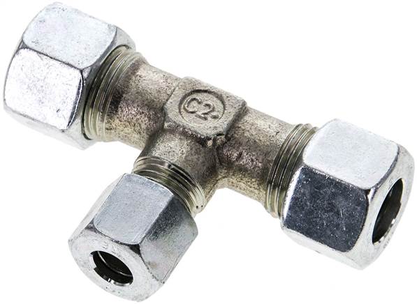 Partbase TR 12/8/12 L T-Schneidringverschraubung 12 L (M18x1,5)-8 L (M14x1,5)-12 L (M18x1,5), Stahl verzinkt