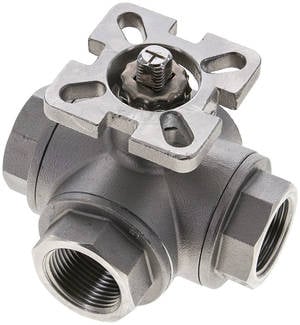 Partbase KH 3/34 TF ES 3-Wege-Kugelhahn, Direktmontageflansch G 3/4", T-Bohrung