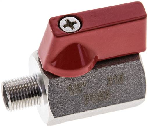Partbase KH 18 MKIA ES E Edelstahl-Minikugelhahn G 1/8" Innengewinde / Außengewinde, PN 63