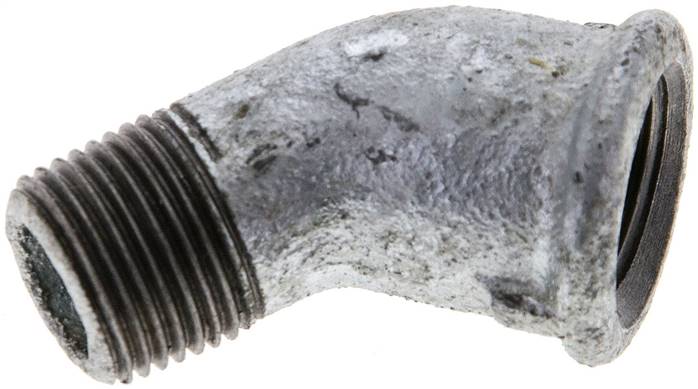 Partbase WE 3845 ST 45°-Einschraubwinkel Rp 3/8"(IG)-R 3/8"(AG), Temperguss verzinkt