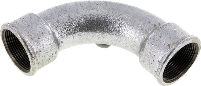 Partbase BO 112 I ST 90°-Bogen Rp 1-1/2" (IG), lang Typ 2/G1, Temperguss verzinkt