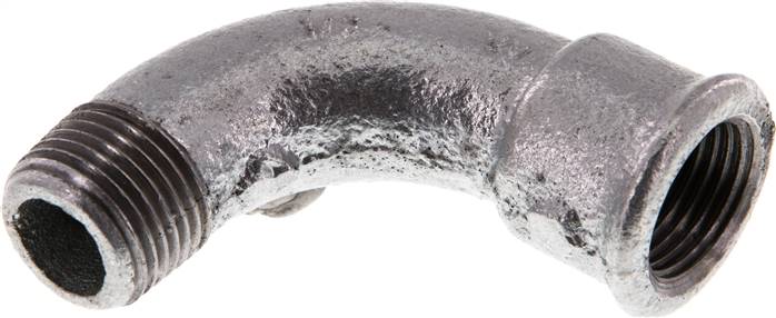 Partbase BO 12 IA ST 90°-Bogen Rp 1/2"(IG)-R 1/2"(AG), Temperguss verzinkt