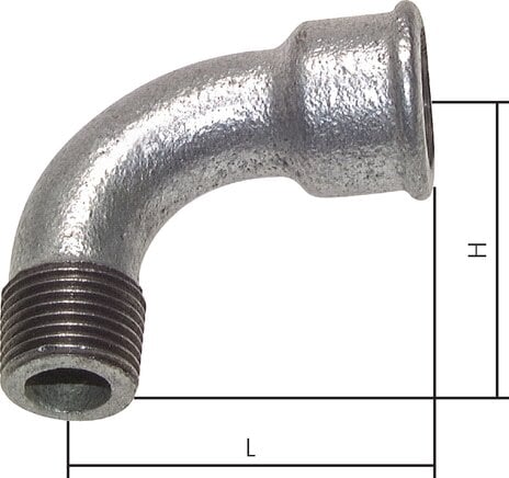 Partbase BO 14 IA ST 90°-Bogen Rp 1/4"(IG)-R 1/4"(AG), Temperguss verzinkt