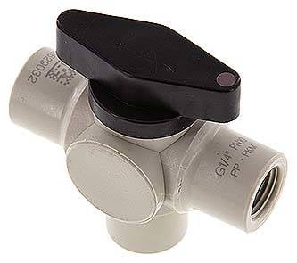 Partbase KH 143 V PP 3-Wege Kugelhahn, Polypropylen, G 1/4", PN 10, L-Bohrung (vertikal)