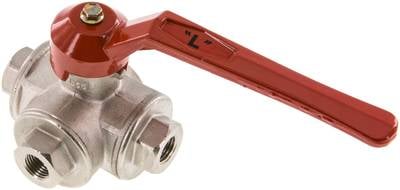 Partbase KH 3/14 L MS 3-Wege Kugelhahn, Messing, L-Bohrung, G 1/4", -0,9 bis 55bar