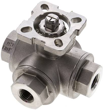 Partbase KH 3/14 TF ES 3-Wege-Kugelhahn, Direktmontageflansch G 1/4", T-Bohrung