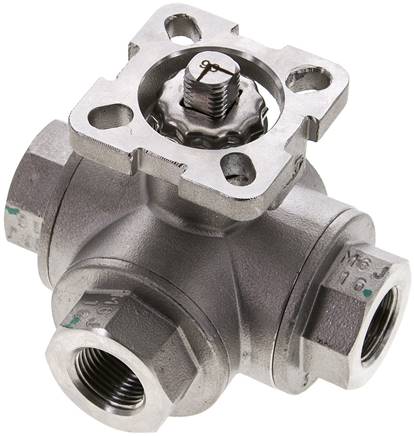 Partbase KH 3/38 LF ES 3-Wege-Kugelhahn, Direktmontageflansch G 3/8", L-Bohrung