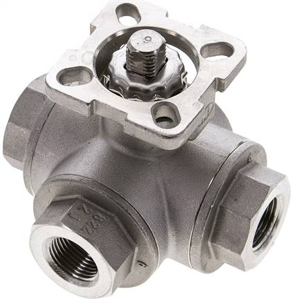 Partbase KH 3/38 TF ES 3-Wege-Kugelhahn, Direktmontageflansch G 3/8", T-Bohrung