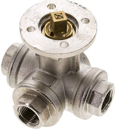 Partbase KH 3/38 TF MS 3-Wege-Kugelhahn, Direktmontageflansch G 3/8", T-Bohrung
