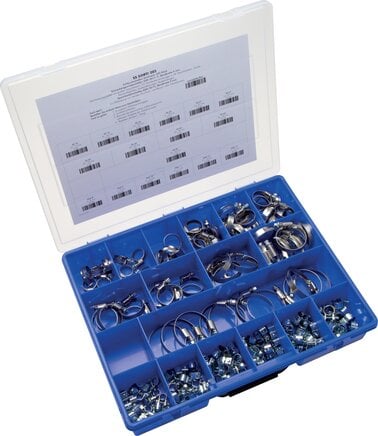 Partbase SS SORTI 205 Schlauchschellen-Sortiment, 205 Stück, 6 - 50mm, Stahl verzinkt