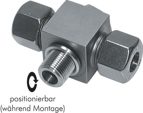 Partbase TH 22 LR NC T-Schwenkverschraubung G 3/4"-22 L (M30x2), Klemmring 1.4571 (NC)