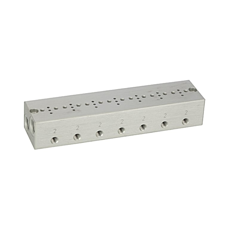 Riegler 106656 Reihengrundplatte 7-fach, M5 für Mini-Magnetventile 15 mm