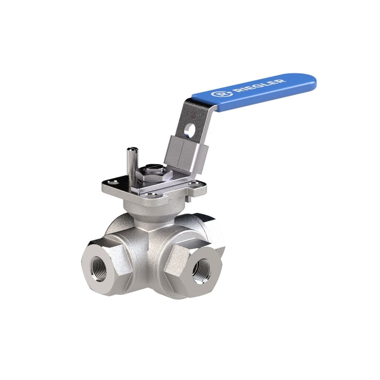 Riegler 135933 3-Wege-Kugelhahn, T-Bohrung, Edelstahl 1.4408, G 1 1/4, DN 32 - Bild 1