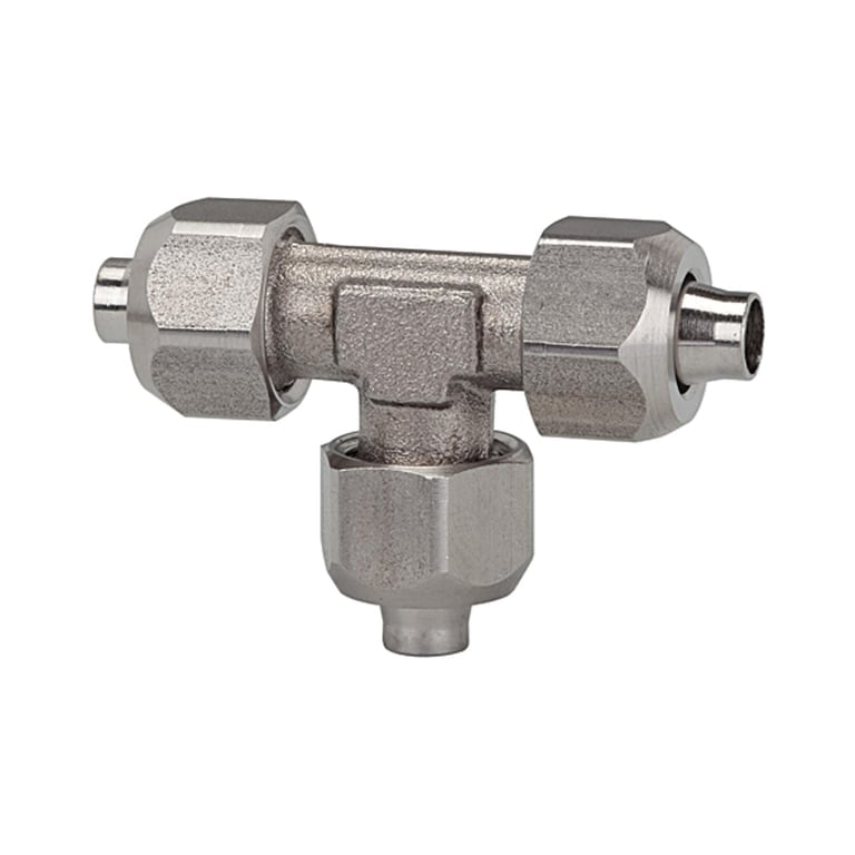 Riegler 110715 T-Verbinder, für Schlauch 6/4 mm, SW1 12, SW2 10, ES 1.4404 - Bild 1