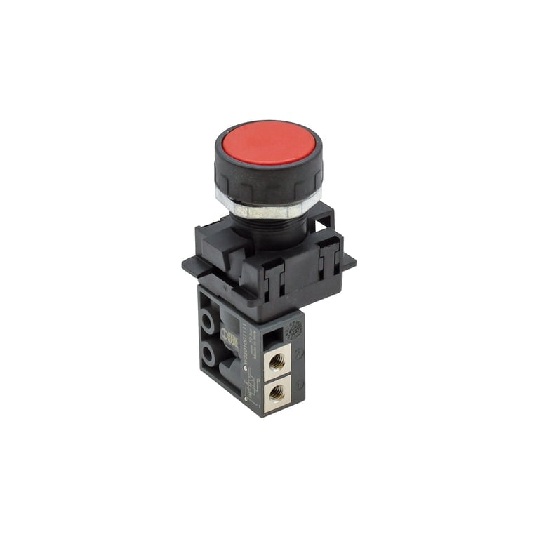 Riegler 154124 3/2-Miniventil, manuell, Druckknopf, NC, monostabil, M5 seitl.rot - Bild 1