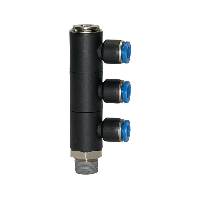 Riegler 109686 L-Mehrfachverteiler »Blaue Serie«, 3-fach, drehbar, R 1/8 a. Ø6mm - Bild 1