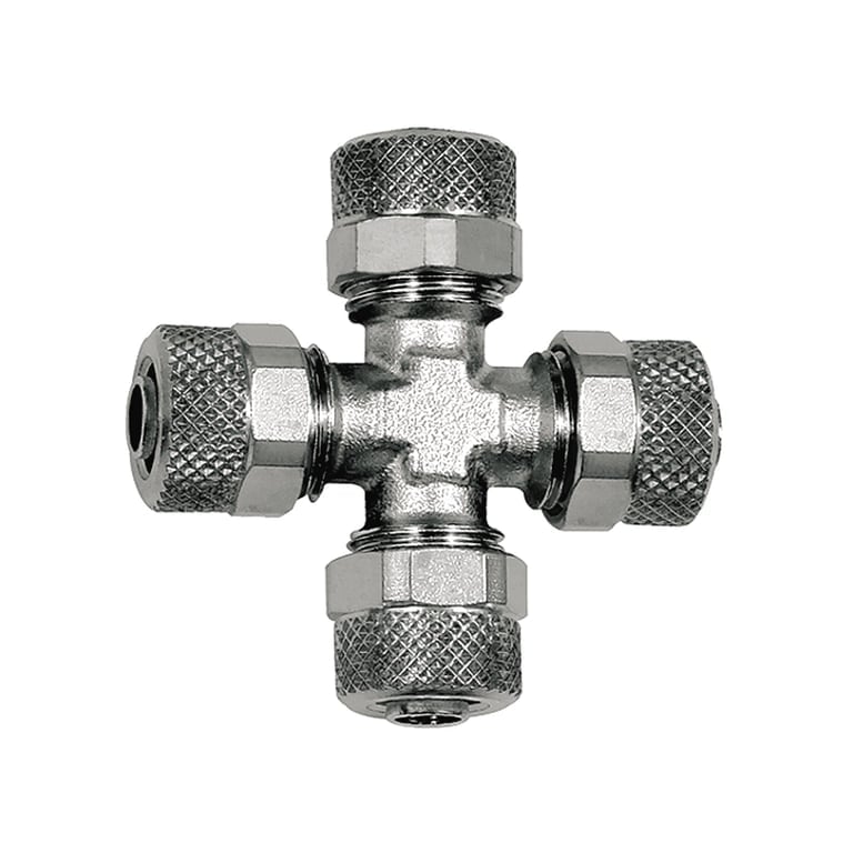 Riegler 110637 Kreuzverbindung, für Schlauch 6/4 mm, SW 8, Messing vernickelt - Bild 1