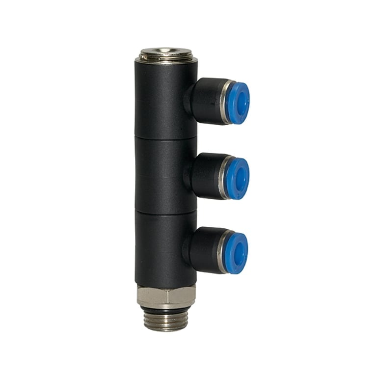 Riegler 109680 L-Mehrfachverteiler »Blaue Serie«, 3-fach drehbar, G 1/4 a. Ø10mm - Bild 1