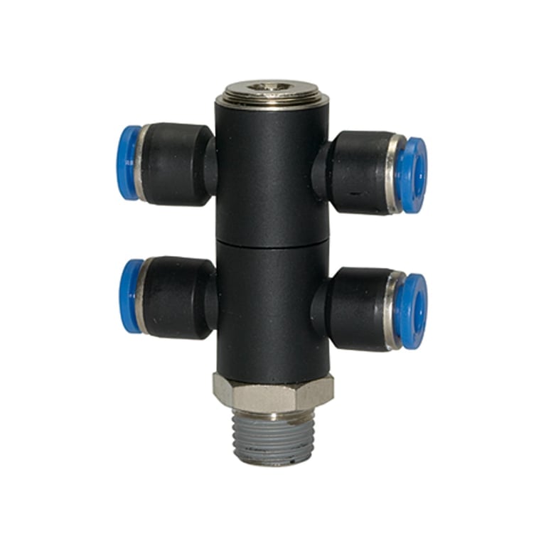 Riegler 109759 T-Mehrfachverteiler »Blaue Serie«, 4-fach, drehbar, R 1/4 a. Ø8mm - Bild 1