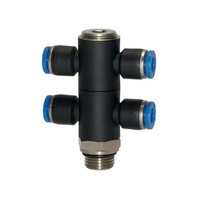Riegler 109751 T-Mehrfachverteiler »Blaue Serie«, 4-fach drehbar, G 1/4 a. Ø12mm - Bild 1