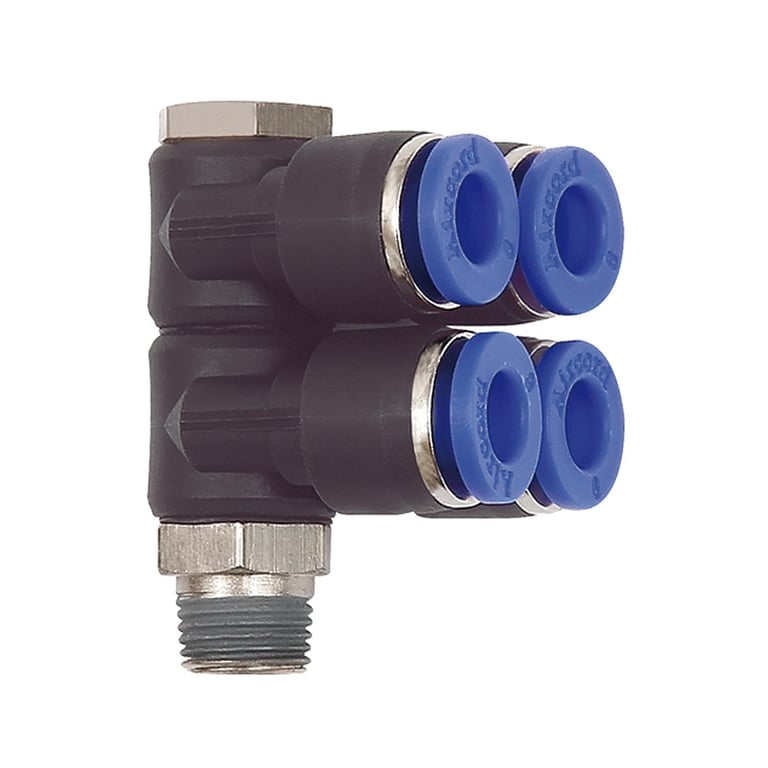 Riegler 109703 L-Mehrfachverteiler »Blaue Serie«, 4-fach, drehbar, R 1/8 a. Ø6mm - Bild 1