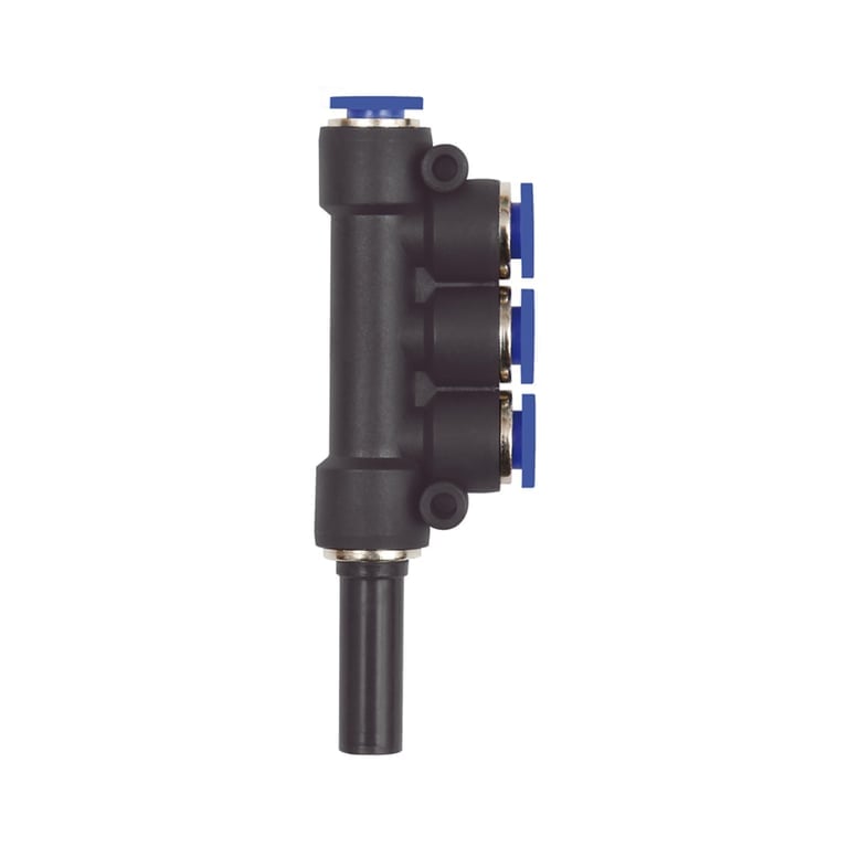 Riegler 109908 T-Mehrfachvert. 3fach, Stecknippel 6 mm »Blaue Serie« Schl.-Ø 4x4 - Bild 1
