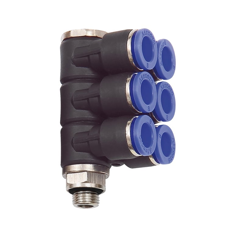 Riegler 109712 L-Mehrfachverteiler »Blaue Serie«, 6-fach, drehbar, G 1/8 a. Ø8mm - Bild 1