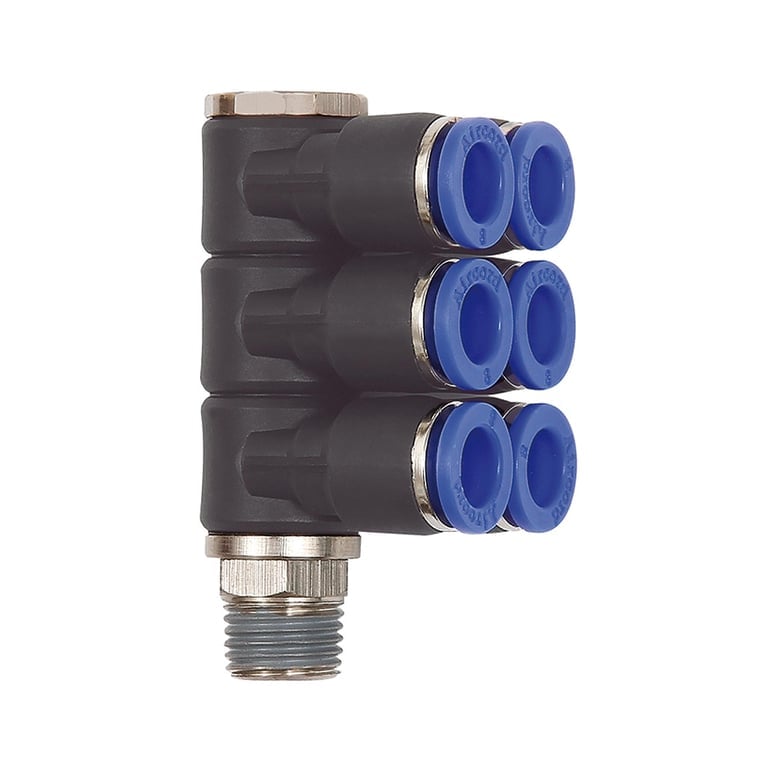 Riegler 109720 L-Mehrfachverteiler »Blaue Serie«, 6-fach, drehbar, R 1/8 a. Ø8mm - Bild 1
