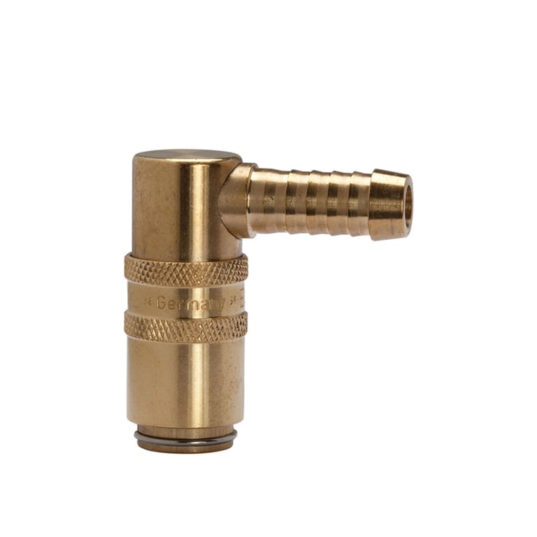 Riegler 107913 Temperierkupplung DN 6, Zapfen 9 mm, Absperrventil, Tülle 90°