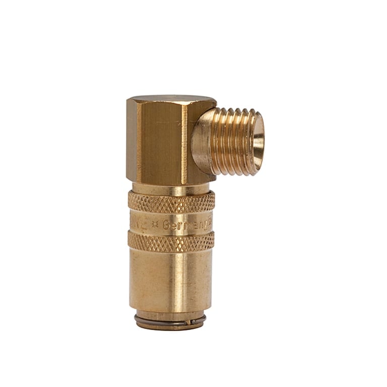 Riegler 107921 Temperierkupplung DN 6 mit AG, mit Absperrventil, M14x1,5 90°