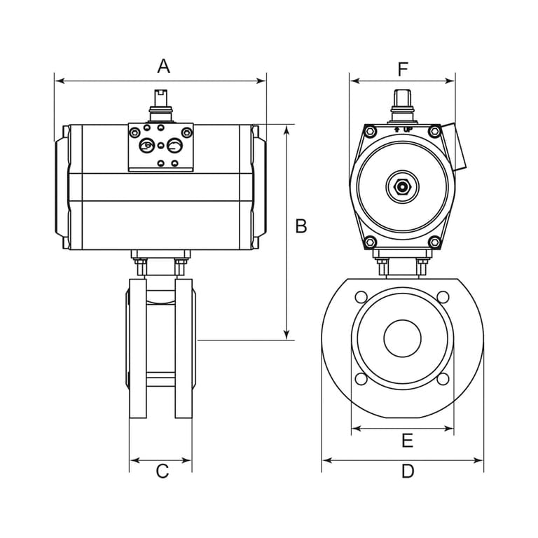 Riegler 103642 Kompaktflansch-Kuha, pneu. Stellantr., doppeltwirkend, ES, DN 40 - Bild 2