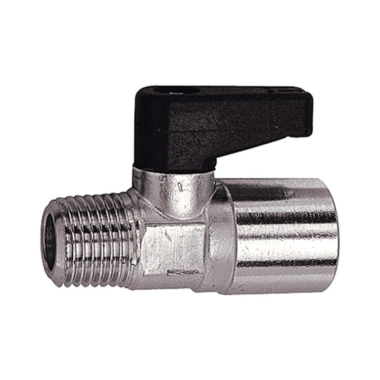 Riegler 103353 Mini-Kugelhahn mit Drehgriff, Messing vernickelt, R/Rp 1/4 AG/IG - Bild 1