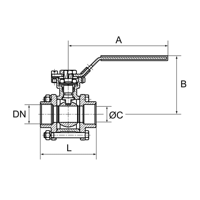 Riegler 135917 Edelstahlkugelhahn, 3-teilig, Baulänge nach DIN 3202-M3, G 2 - Bild 4