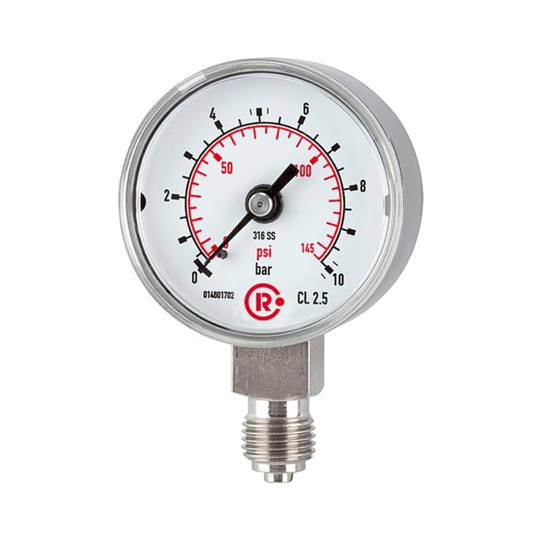 Riegler 102408 Standardmanometer, CrNi-Stahl, G 1/4 unten, 0 - 2,5 bar, Ø 40