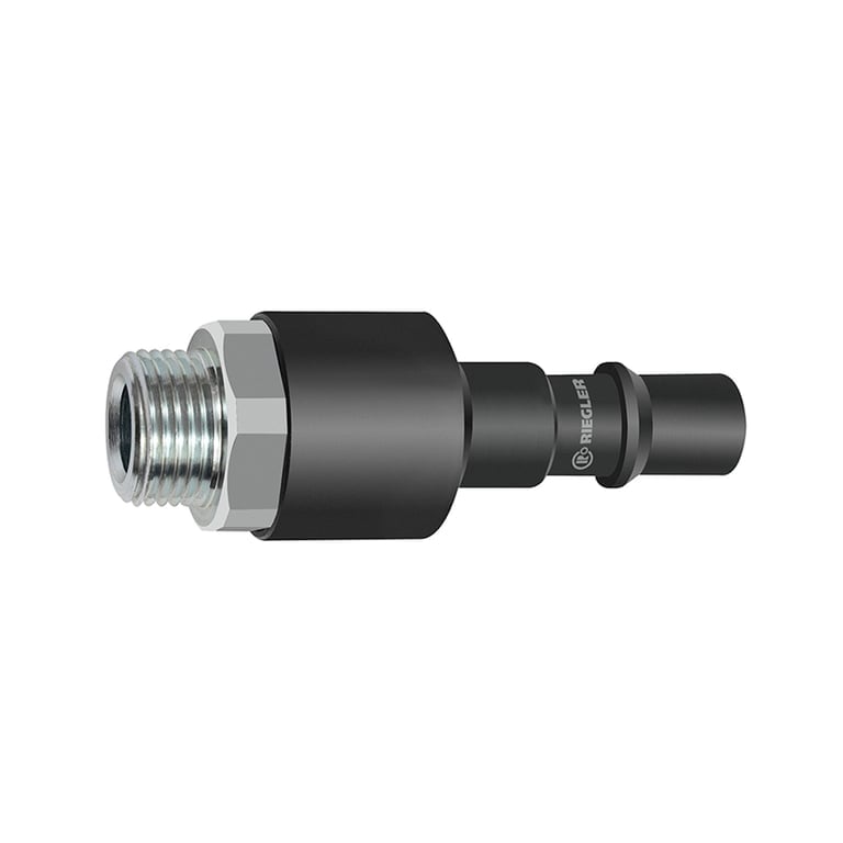 Riegler 141795 Nippel mit RSV für Kupplungen NW 11, ISO 6150 C, Stahl, G 1/2 AG