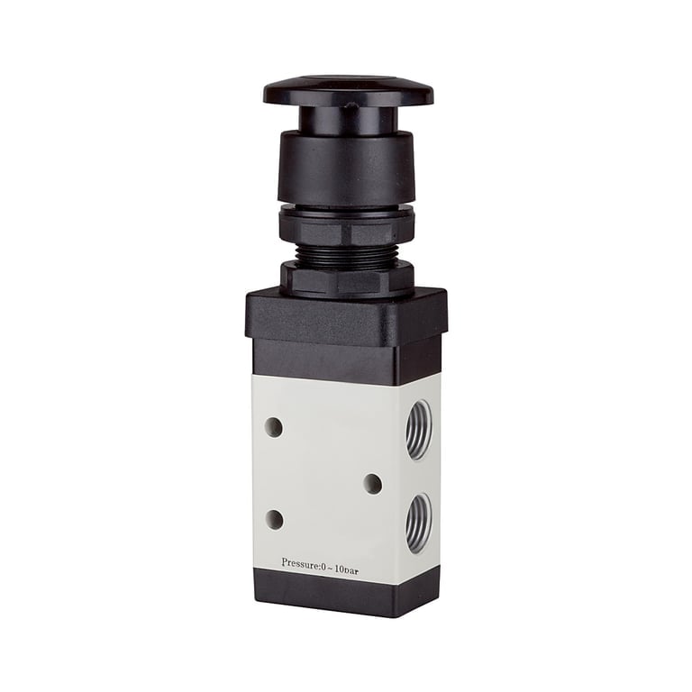 Riegler 116006 3/2-Wegeventil, manuell »M3«, Pilztaster, NC, monost., G1/8, schw - Bild 1