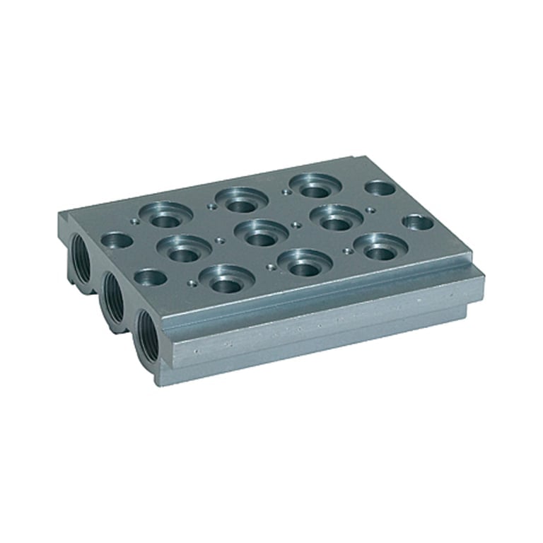 Riegler 106633 Mehrfach-Grundplatte für Wegeventile, 3 Ventilpositionen, G 1/4