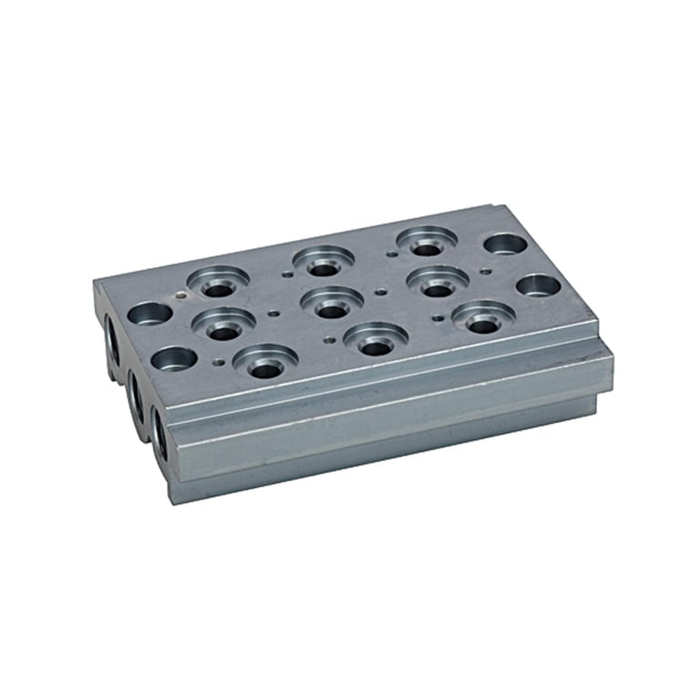 Riegler 106634 Mehrfach-Grundplatte für Wegeventile, 4 Ventilpositionen, G 1/4